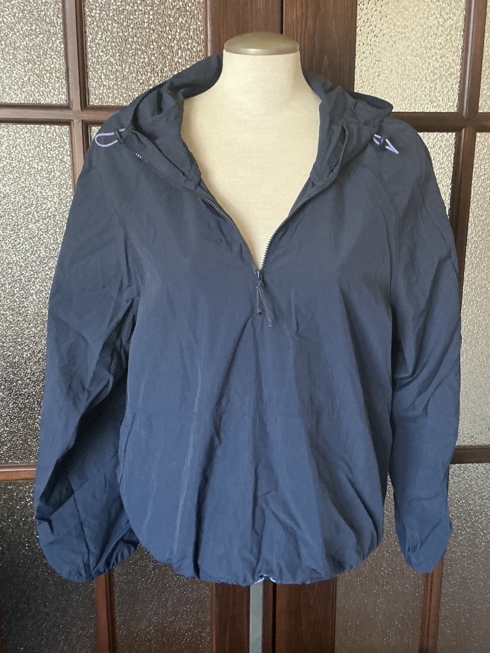 Womens Navy Hooded Windbreaker Jacket